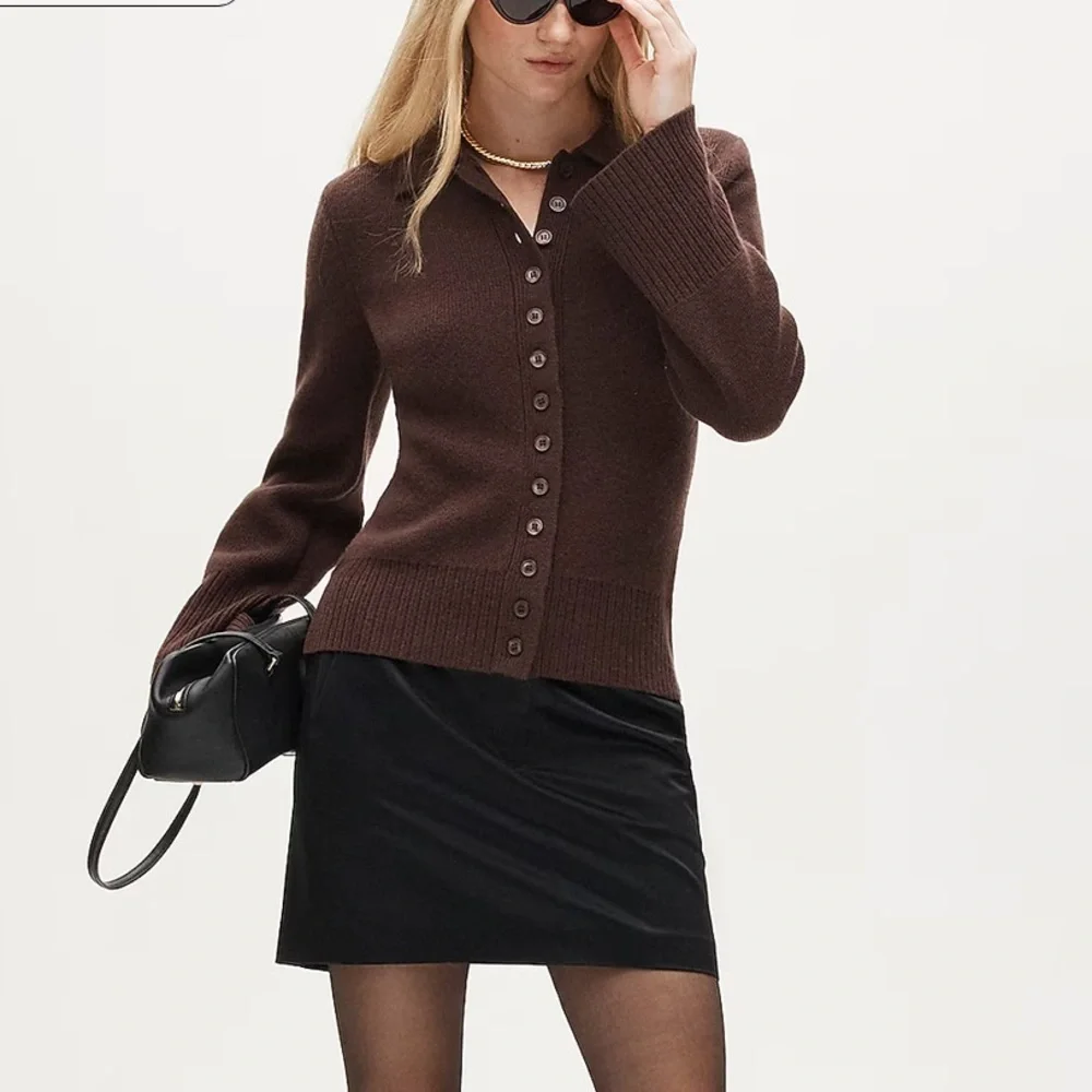 J crew deep chocolate Milano-stitch cinched-waist cardigan